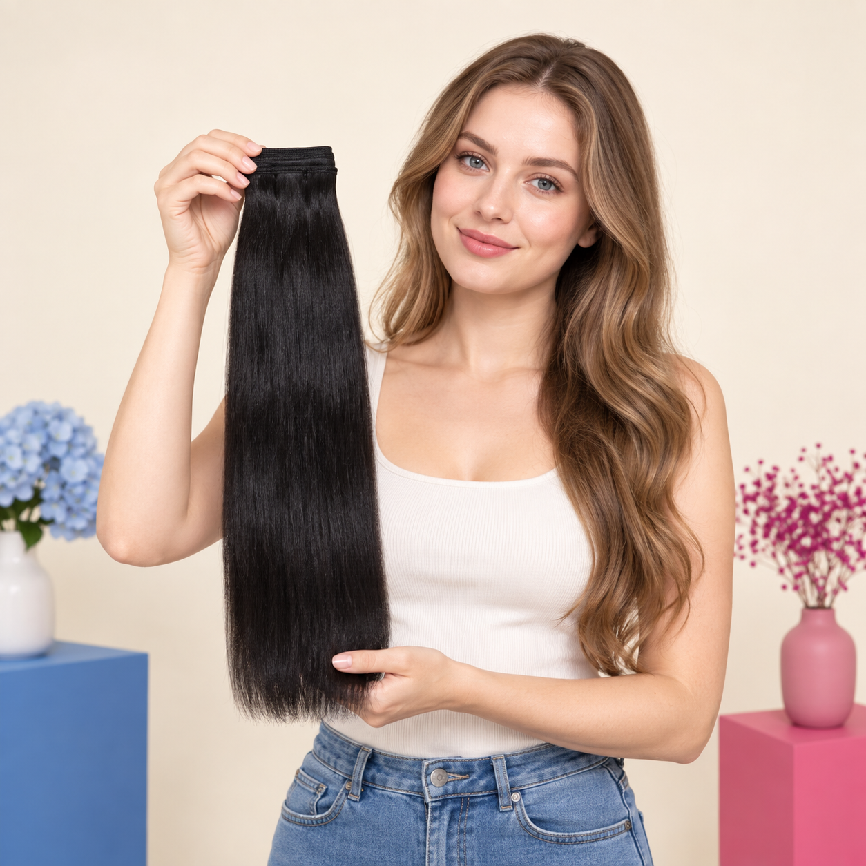 Machine Weft Bundle 18 inch Straight Natural Black